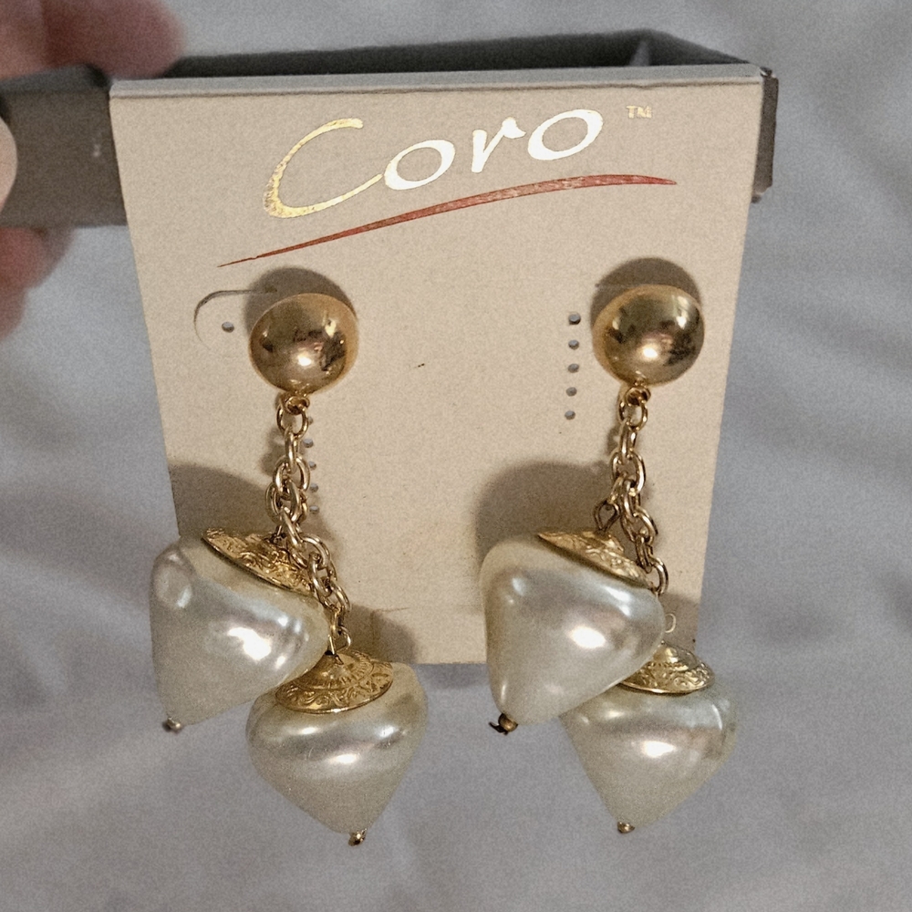 Coro Gold and Cream Geometric Earrings